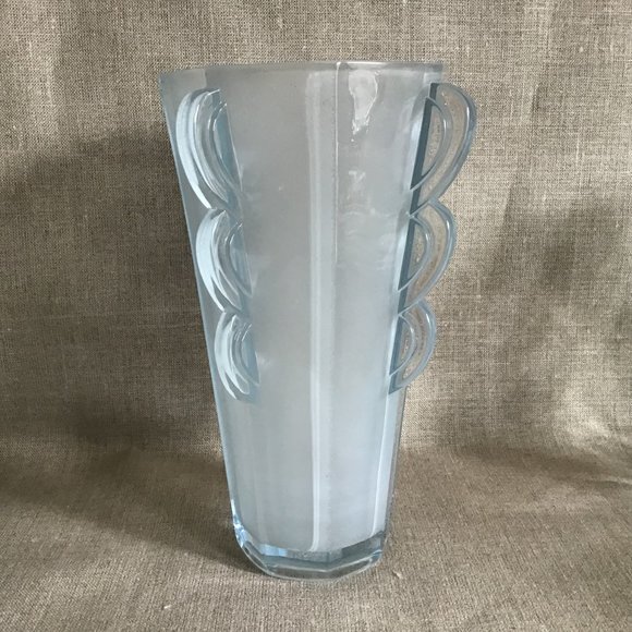 Rare  Vintage Sowerby Octagonal Blue Ice Art Deco Vase 1930's - Picture 2 of 7